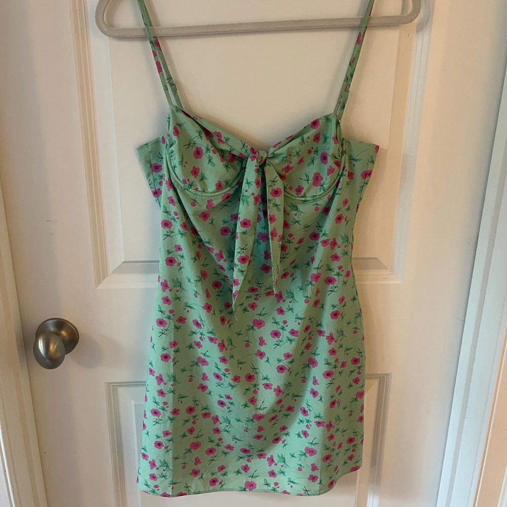 Floral Green Dress with Pink Accents
